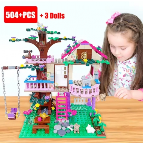 Friends City Tree House Summer Holiday Villa Castle Building Blocks Sets Figures Garden DIY Toys for Kids Girl Birthday Gift 