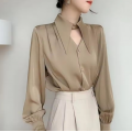 Women's Satin Shirt Spring Autumn Korean Temperament Long-sleeved Button-down Shirts Office Lady Work Wear Female Blouses Top