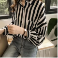 1pcs Woman Spring Autumn Stripe Shirts Lady Casual Long Sleeve Turn-down Collar Loose Shirt Female Chiffon Temperament Tops