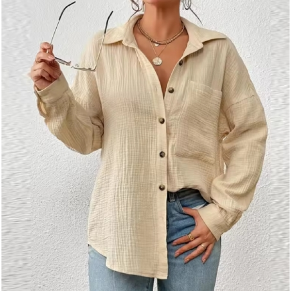 100% Cotton Gauze Muslin Women Shirts Casual Turn Down Collar Long Sleeve Top Office Lady Elegant Blouses for Women Blusas