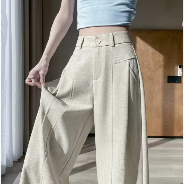 Spring Summer Vintage Linen Women's Wide Leg Pants Pockets 2025 New High Waist Solid Casual Loose Full Length Trousers Female 