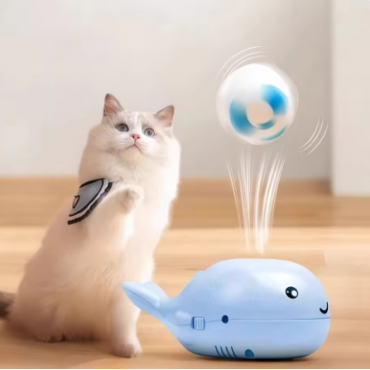 Interactive Cat Toys Electric Jet Floating Ball Cat Toy Whale Shaped Cat Toy Portable USB Dual Function Fan Pet Toy for Teaser