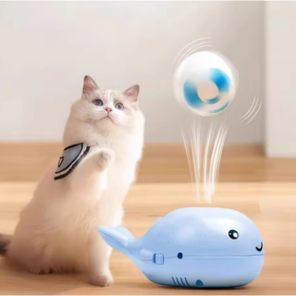 Interactive Cat Toys Electric Jet Floating Ball Cat Toy Whale Shaped Cat Toy Portable USB Dual Function Fan Pet Toy for Teaser 